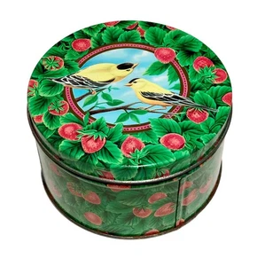 MCM Vintage Goldfink Vogel Erdbeeren Runde Dose Behälter Gelb Grün Rot 5x3,25" - Bild 1 von 6