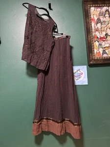 Y2K 90s Express Boho Skirt Set Tank Brown Beaded Embroidery Whimsy Witchy Fairy - Picture 1 of 24