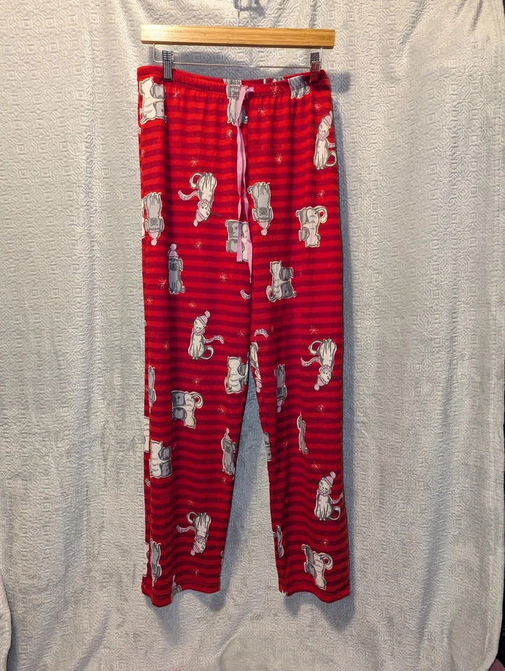 Hue Pajama Pants Red Snuggle Buddies Dog Cat Soft Holiday Classic Sz Large NEW - Image 1 of 4
