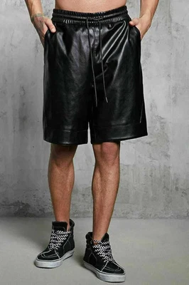Luxury Men's Leather Shorts Genuine Soft Lambskin Sports Gym Causal Wear Shorts - Image 1 of 4
