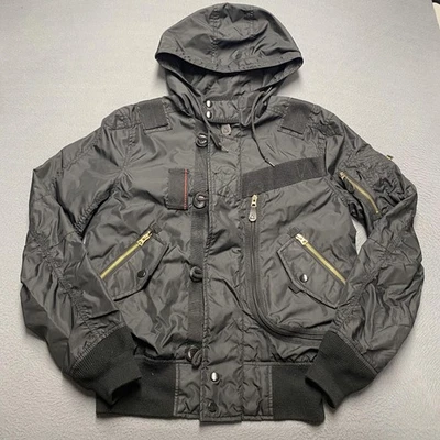 Alpha Industries Jacket Mens Small Black Nylon Hooded Bomber Zip Pockets - Image 1 of 4