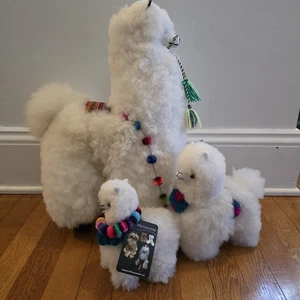 Peluche puruviano vera pelliccia di alpaca in piedi famiglia set di 3 peluche 19"/9"/7" - Foto 1 di 10