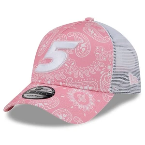 Men's New Era Pink Kyle Larson 9FORTY A-Frame Trucker Paisley Adjustable Hat - Picture 1 of 5