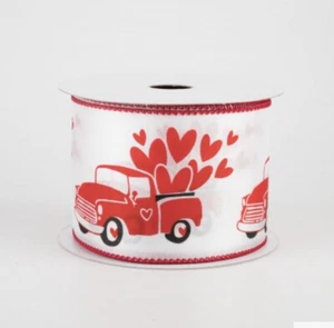 Overflowing Hearts Truck Wired  Ribbon  2.5" x 10 Yards - Picture 1 of 2