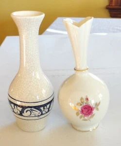 2 Mint Bud Vase Dedham Pottery Potting Shed Concord MA & Lenox USA Red Rose Vase - Picture 1 of 11