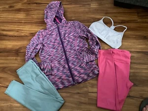 Athleta Girl Multicolored hooded Jacket, 2 Legging & Sports Bra, size 8-10 - Picture 1 of 6