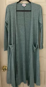 LuLaRoe Sarah Size M Heathered Green Ribbed Cardigan Duster Sweater Stretchy - Picture 1 of 6