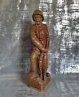 Vintage  Handmade 14" Wooden Carved Statue Sculpture Figurine Fisherman 