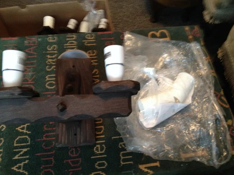 vintage wooden wall light twin bulb,with candle shape covers,electric,rustic Cover