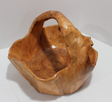 Vintage Hand Carved Bowl Basket Knobby Wood Basket 13" x 11" Natural Wood Grain
