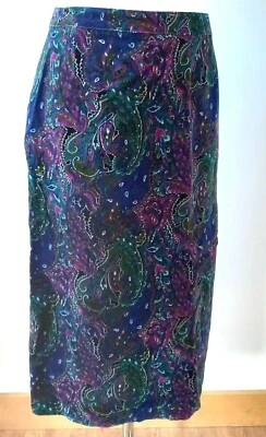 Falda midi vintage de terciopelo azul cachemir línea A para 6-8 Reino Unido retro  Foto 1 de 4
