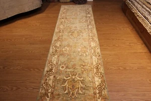 11 FT. *Hall-runner* Fine Quality handmade hand knotted floral design blue green - Picture 1 of 12