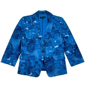 Chaqueta Elástica Ann Taylor Azul Rosa Floral 1 Botón Talla 0 Estampado Colorido - Imagen 1 de 5