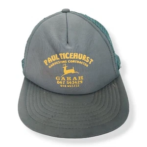 Vintage John Deere Hat Trucker Cap Snap back Mesh Green Harvesting Contractor - Foto 1 di 13