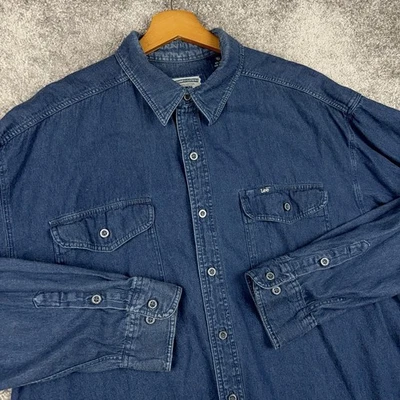 Lee Denim Shirt Men's XL Workwear Y2K Grunge Western Grandpa Dark Wash - Image 1 of 4