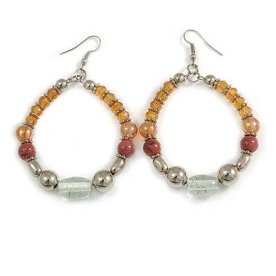 Pendientes de aro de cuentas de café/topacio ligero/cerámica transparente/vidrio en plata Foto 1 de 4