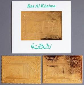 RAS AL KHAIMA 1972 OLYMPICS, MNH/** Imperf + Perf GOLD Stamp + SS, Dressur, TV - Bild 1 von 1