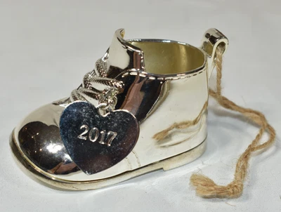 Pottery Barn 2017 Babys erste Weihnachten Baby Schuh Bootie Silber Ornament LESEN - Bild 1 von 4
