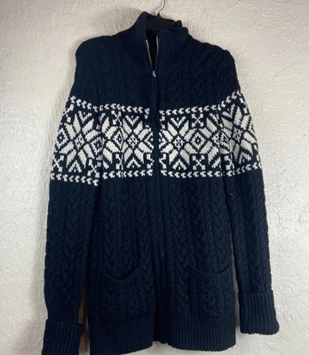 Cardigã Ralph Lauren flocos de neve zíper nórdico suéter de lã esqui masculino M preto vintage - Imagem 1 de 4