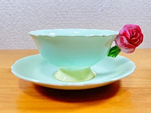 Antike Paragon Rose Henkeltasse Untertasse mintgrün - Bild 1 von 9