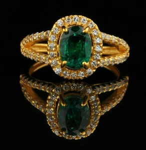 1.50 Carat Natural Emerald and Diamonds Ring Yellow Gold Plated Silver Ring G241 - Picture 1 of 8