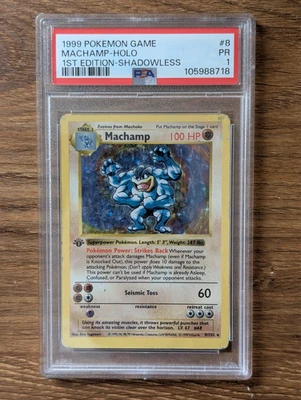 1999 Pokemon Base Game 1st Edition PSA 1 Machamp Holo Shadowless #8 Poor PR - Image 1 of 2