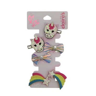 Paquete de 6 pinzas para el cabello Claires niñas unicornios brillantes arco iris lazos Foto 1 de 4