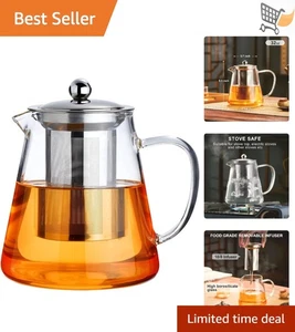 Glass Teapot Borosilicate 32 OZ Stovetop Safe with Infuser for Loose Leaf Tea - Picture 1 of 8
