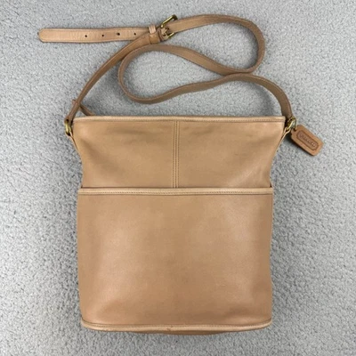 Bolso Bandolera Coach Vintage Beige Marrón 4075 Cubo Hombro Hecho en EE. UU. Foto 1 de 4