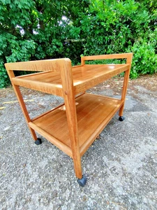 Mid Century Teak Trolley 1960s | 2-Tier Retro Bar Cart on Wheels | Vintage - Picture 1 of 18
