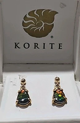 Stunning Korite Ammolite Earrings set in 14k Solid Yellow Gold  - Image 1 of 4