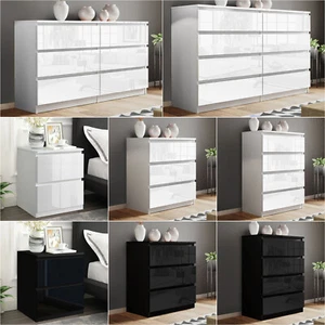 High Gloss Chest of Drawers 2 to 8 Bedside Table Cabinet Bedroom Furniture - Picture 1 of 53