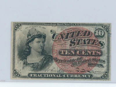 FR 1261 10C Ten Cent Fourth Issue Fractional Currency GEM UNC +Small Red Seal - Image 1 of 2