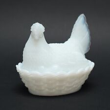 Antique Box Pressed Glass Chicken IN Basket Vallerysthal Frosted Glass To 1920