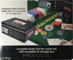 Texas Hold'em 95 Chip Poker Storage Box Cards Dealer Casino Style Felt Games Set - Picture 1 of 4
