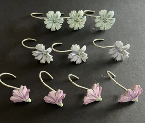Juego de 10 ganchos de cortina de ducha florales vintage - púrpura y azul cabaña botánica - Imagen 1 de 4