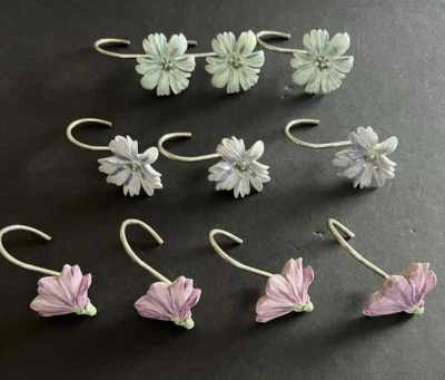 Juego de 10 ganchos de cortina de ducha florales vintage - púrpura y azul cabaña botánica Foto 1 de 4