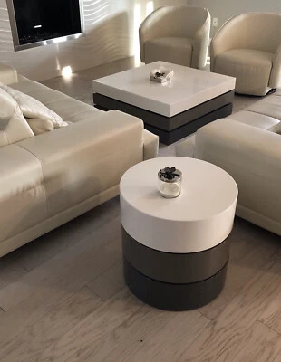 Modern Tri Color  Round  High Gloss  Side Table - Image 1 of 4