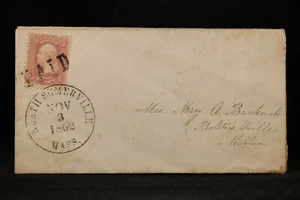 Massachusetts: North Somerville 1862 #65 Brief, bezahlter Stempel, DPO Middlesex Co - Bild 1 von 2