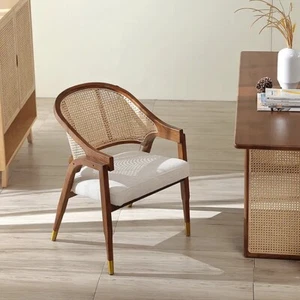 Modern Walnut Dining Chair with Arms\Rattan Dining Chair - Picture 1 of 6