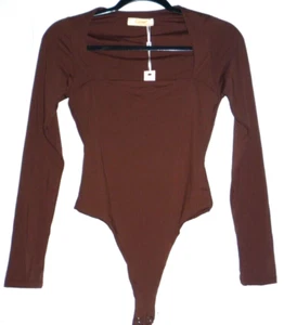 QINSEN Damen M Sexy Body mit eckigem Ausschnitt Langarm - Zweilagiger Body - Bild 1 von 5