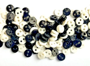 100 Black White 4mm Mini Buttons - Doll Clothes Sewing Accessory Notions - Picture 1 of 2