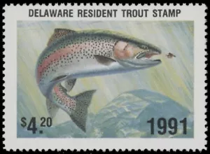 1991 Delaware Resident Trout Stamp. Mint Never Hinged. Original Gum - Picture 1 of 1
