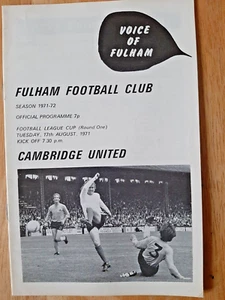 Fulham v Cambridge United. 17th August 1971. Football League Cup. Excellent Cond - Picture 1 of 1