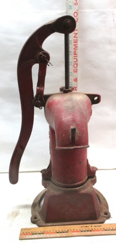 Antique Cast Iron Water Well Hand Red Pump - 22PN - W/ Handle Cover