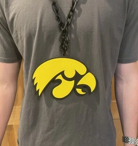 DOUBLESIDED IOWA Hawkeyes Football Basketball Fan Chain Necklace Acrylic 8inX5in - Picture 1 of 4