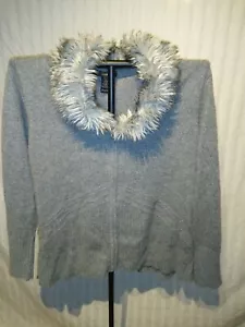 Venezia Damen GRÖSSE 18/20 GRAU KANINCHENFELLKRAGEN DURCHGEHENDER REISSVERSCHLUSS PULLOVER JACKE - Bild 1 von 9