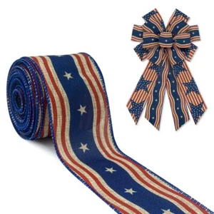 Patriotic 4th of July Ribbon for Wreath Bows Wrapping Gift Wavy Lines Red Blu... - Picture 1 of 5