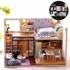 DIY Dollhouse, 3D Wooden Assembly Mini Doll House Toy Bedroom Kitchen Bathroom