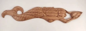 Hand-Carved Wooden Mermaid Wall Art Nautical Ocean Sea Decor Folk Tropical - Picture 1 of 8
